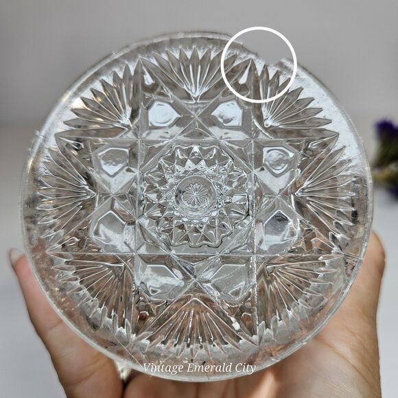 Vtg Brunswick Brilliant Cut Clear Floral Glass Vase Hobstar Sawtooth Rim/ READ - Picture 8 of 12